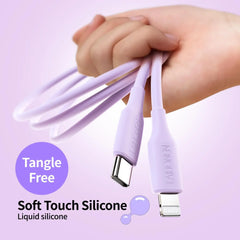 27W PD Fast Charging Cable USB-C to Lightning Silicone Data Cable in Macaron Pink, Soft Flexible for iPhone 14 13 12 11 Pro Max