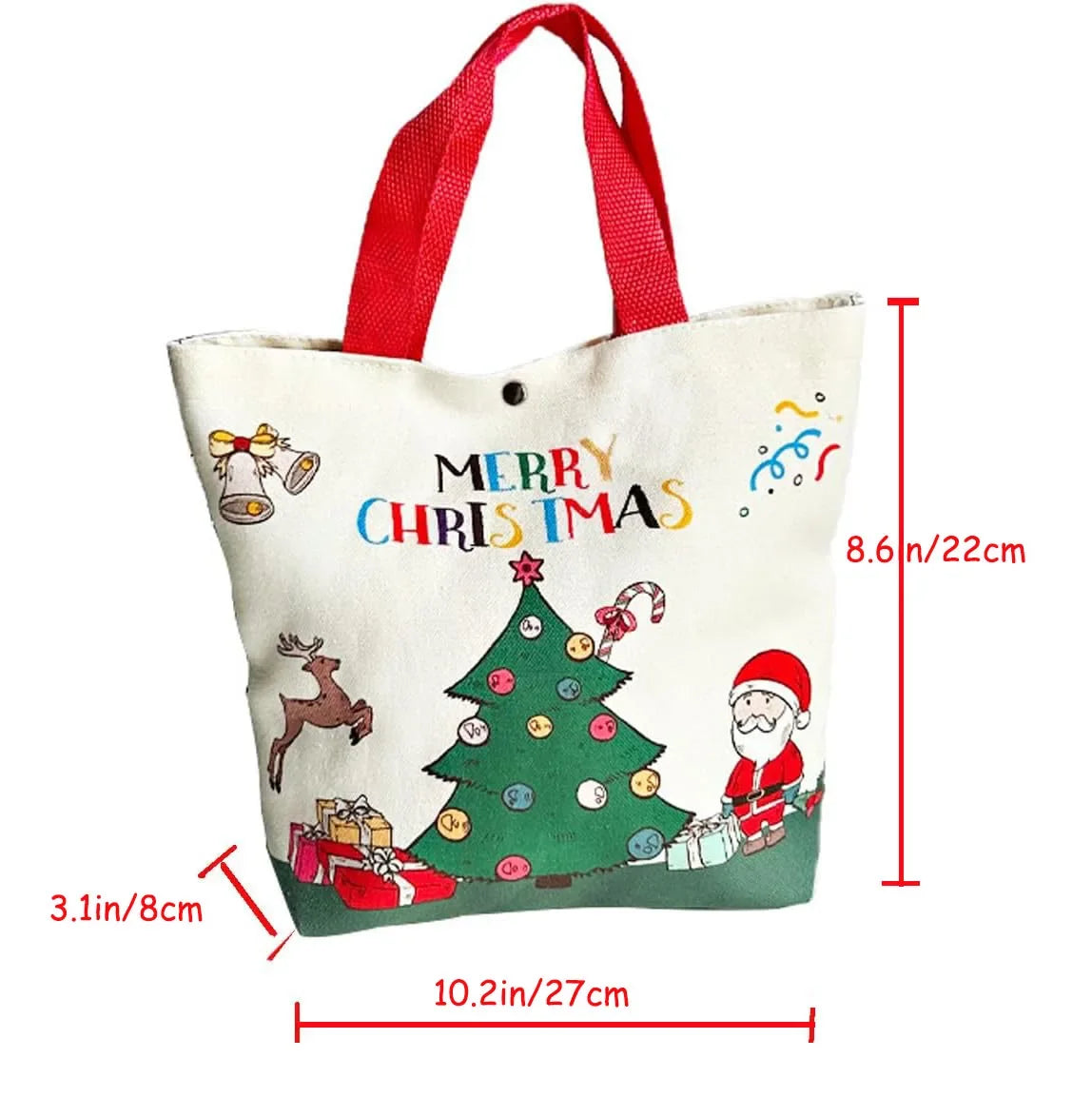 Reusable Christmas Gift Bags Candy Bags Tote Bags with Santa Deer Christmas Tree Design Canvas Handles Grocery Shopping Bags