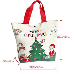 Reusable Christmas Gift Bags Candy Bags Tote Bags with Santa Deer Christmas Tree Design Canvas Handles Grocery Shopping Bags