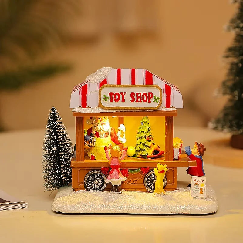 Christmas Music Gift Box Home Decoration Popcorn Scene Village Rotating Santa Statue Christmas Desktop Decor Xmas Kid Child Gift