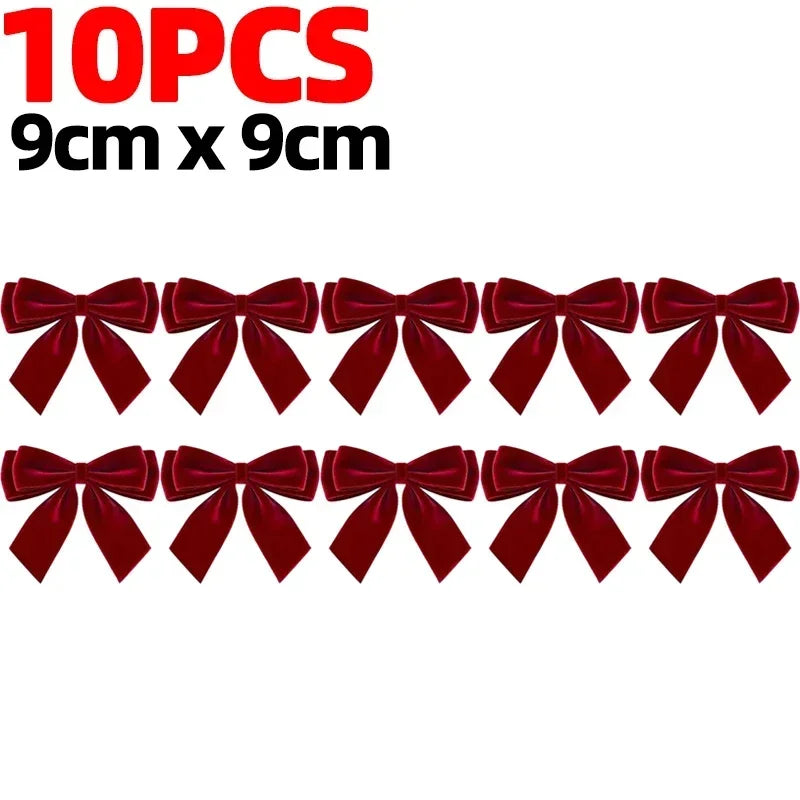 50/1PCS Red Velvet Christmas Bows Wine Red Fabric Bow Ornament Xmas Tree Wreath Gift Packaging New Year Holiday Party Decoration