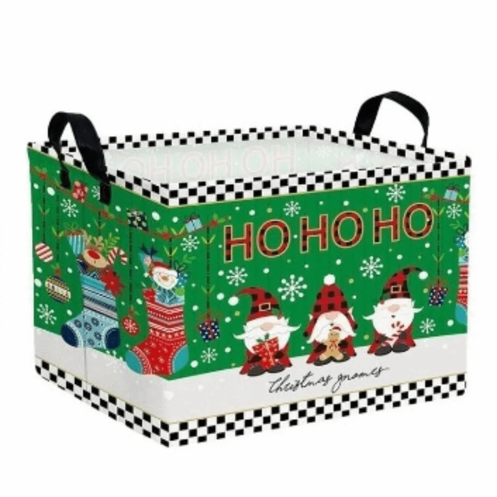 Cartoon Snowman Christmas Storage Basket Dwarf Pattern Large Capacity Christmas Gift Basket Rectangular Non-Woven