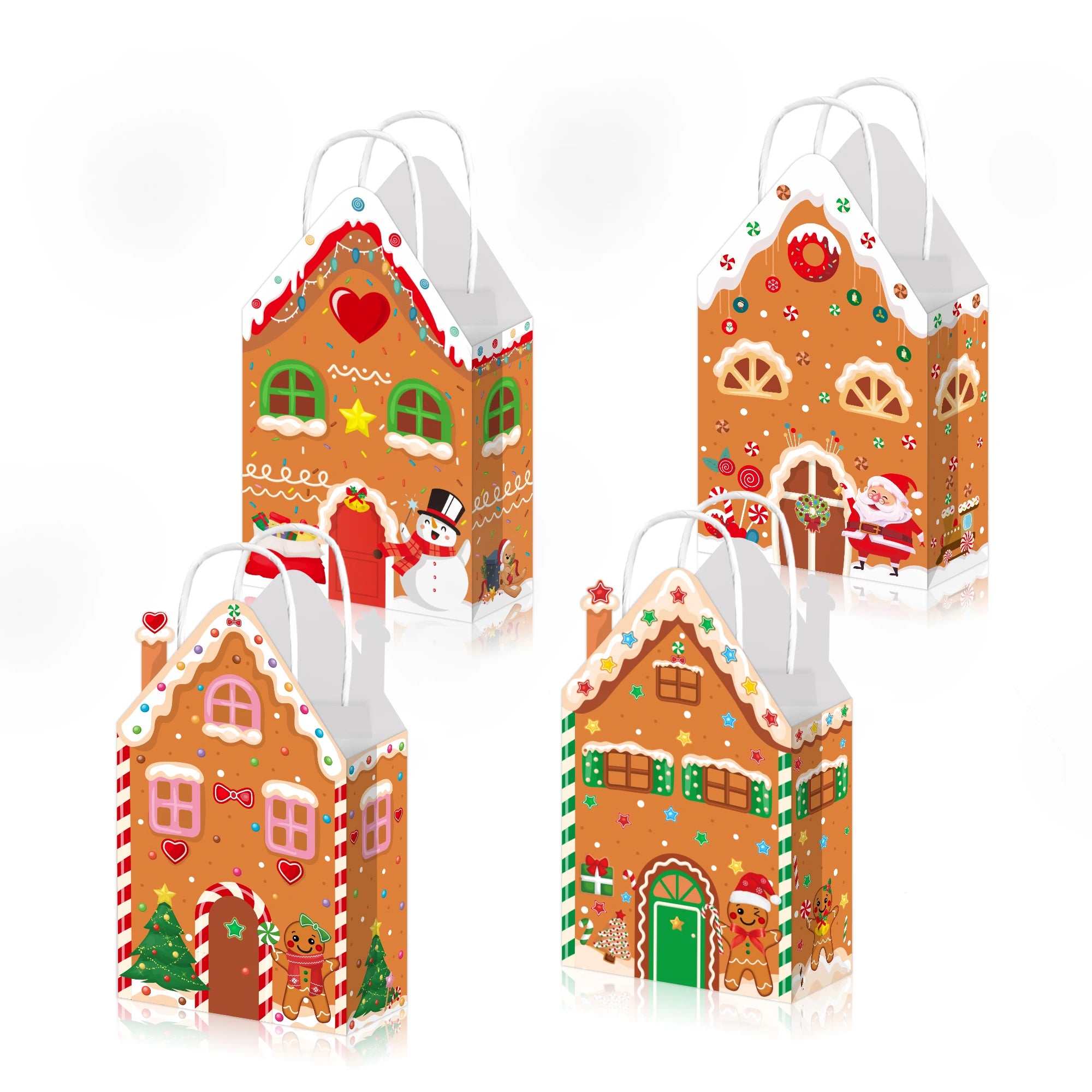 5-50pcs Christmas Paper Gift Bags with Handles Gingerbread House Merry Christmas Party Favor Treat Bags Goodie Candy Bags