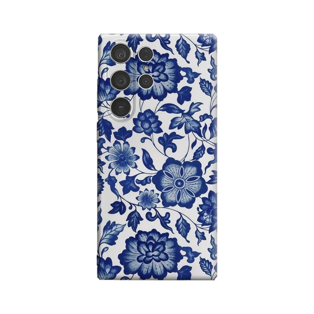 Blue Porcelain Elegance Phone Case for Samsung Galaxy S25 Ultra S24 S23 Ultra Plus Glossy Double-layer Back Cover