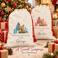 Personalised Santa Sack with Custom Name, Large Christmas Gift Bag for Kids, Xmas Present Storage Sack for Christmas Eve