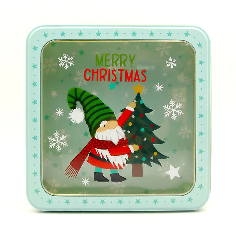 Square Christmas Tin Box Santa Claus Snowman Pattern Tin Box With Lid Cookie Box Mousse Cake Packaging Tin Box Home Storage Box