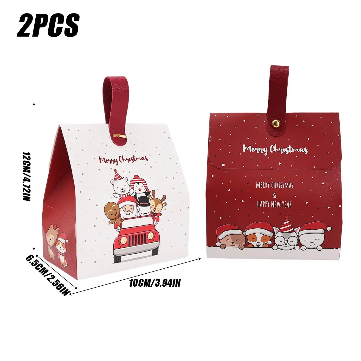 2/20PCS Christmas Candy Hand‑held Boxes Foldable Paper Gift Boxes Chocolate Biscuit Packaging Boxes Xmas Party Home Decoration