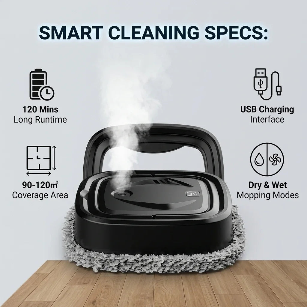Robot Mopping Machine 3-in-1 Floor Cleaner with Spray Humidifier Dry Wet Use USB Intelligent Home Cleaning Tool