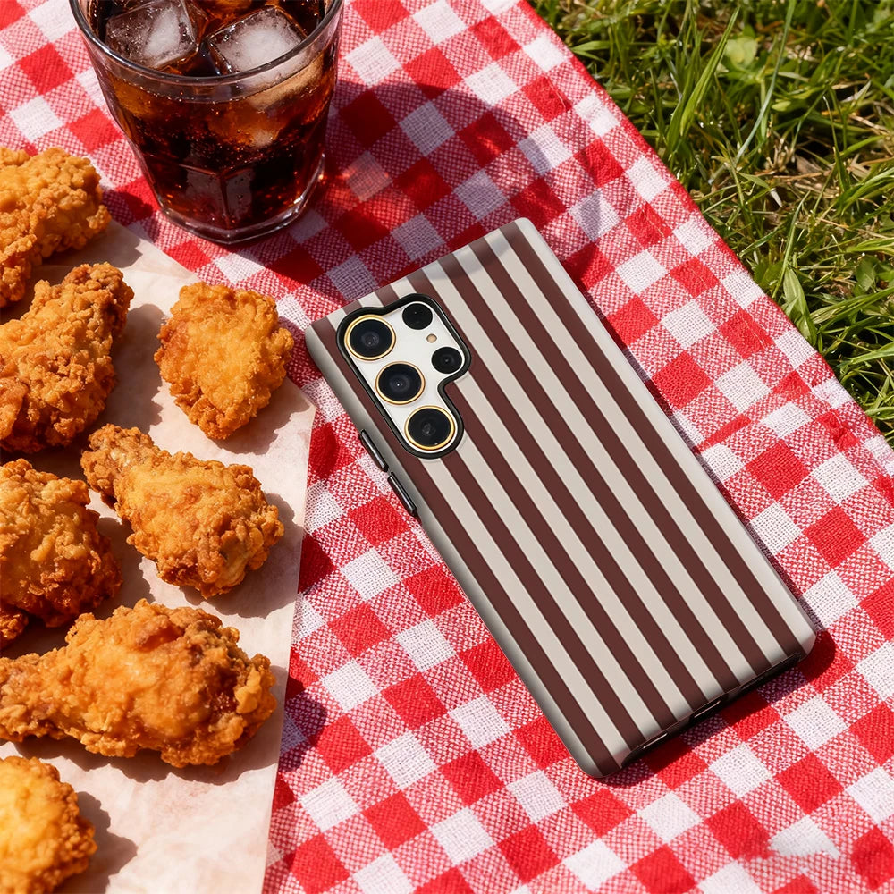 Burgundy Stripes Phone Case for Samsung Galaxy S25 Ultra S24 S23 Ultra Plus Glossy Double-layer Back Cover