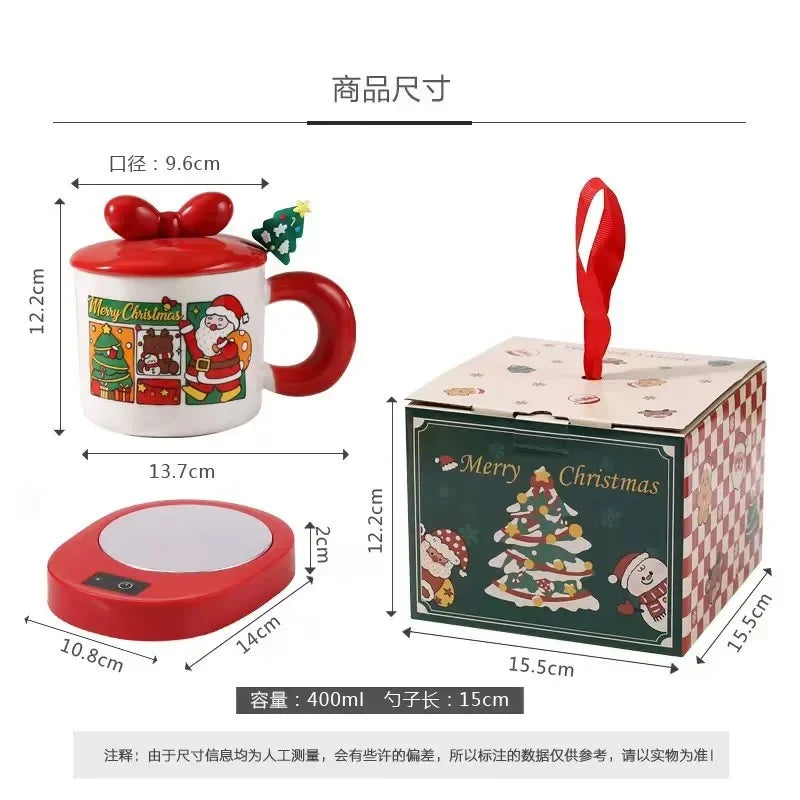 Festive Christmas Themed Ceramic Coffee Mug with Lid Spoon Holiday Gift Box Cartoon Design New Year Souvenir