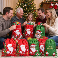 4-60pcs Christmas Drawstring Bags Non woven Sacks Xmas Wrapping Storage Bag for Christmas New Year Candy Goodie Gift Party Favor