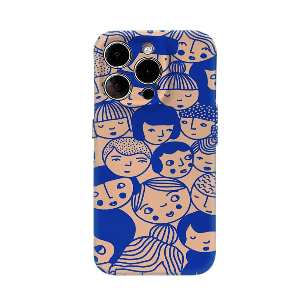 Blue - Lined Cartoon Faces Phone Case for Samsung Galaxy S25 Ultra S24 S23 Ultra Plus Glossy Double-layer Back Cover