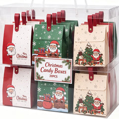 2/20PCS Christmas Candy Hand‑held Boxes Foldable Paper Gift Boxes Chocolate Biscuit Packaging Boxes Xmas Party Home Decoration
