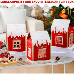 1-6 Pcs Christmas House Shaped Box Retro Red Cottage Gift Box with Handle for Party Candy Favors Clear Window Paper Treat Bags