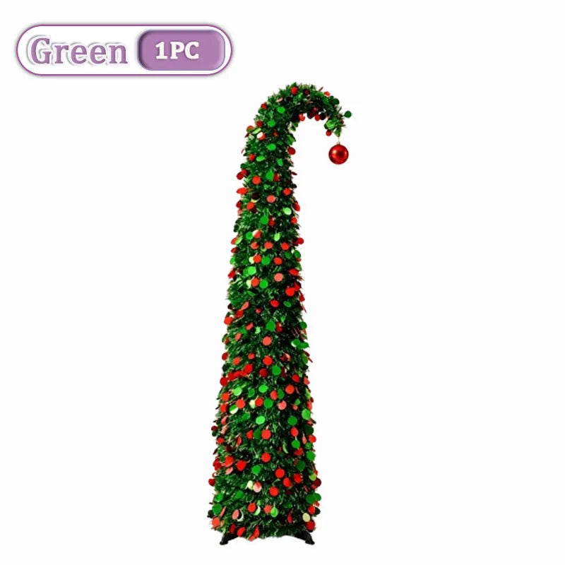 1PC 1.5M Christmas Tree Crooked Neck Foldable Telescopic Dense Tinsel Tree Holiday Home Party Decoration Ornament