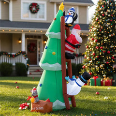 Christmas Inflatable DIY Decor Outdoor Giant Xmas Tree 7FT Lighted Blow Up Santa Claus Climbing Tree for HolidayYard Decor