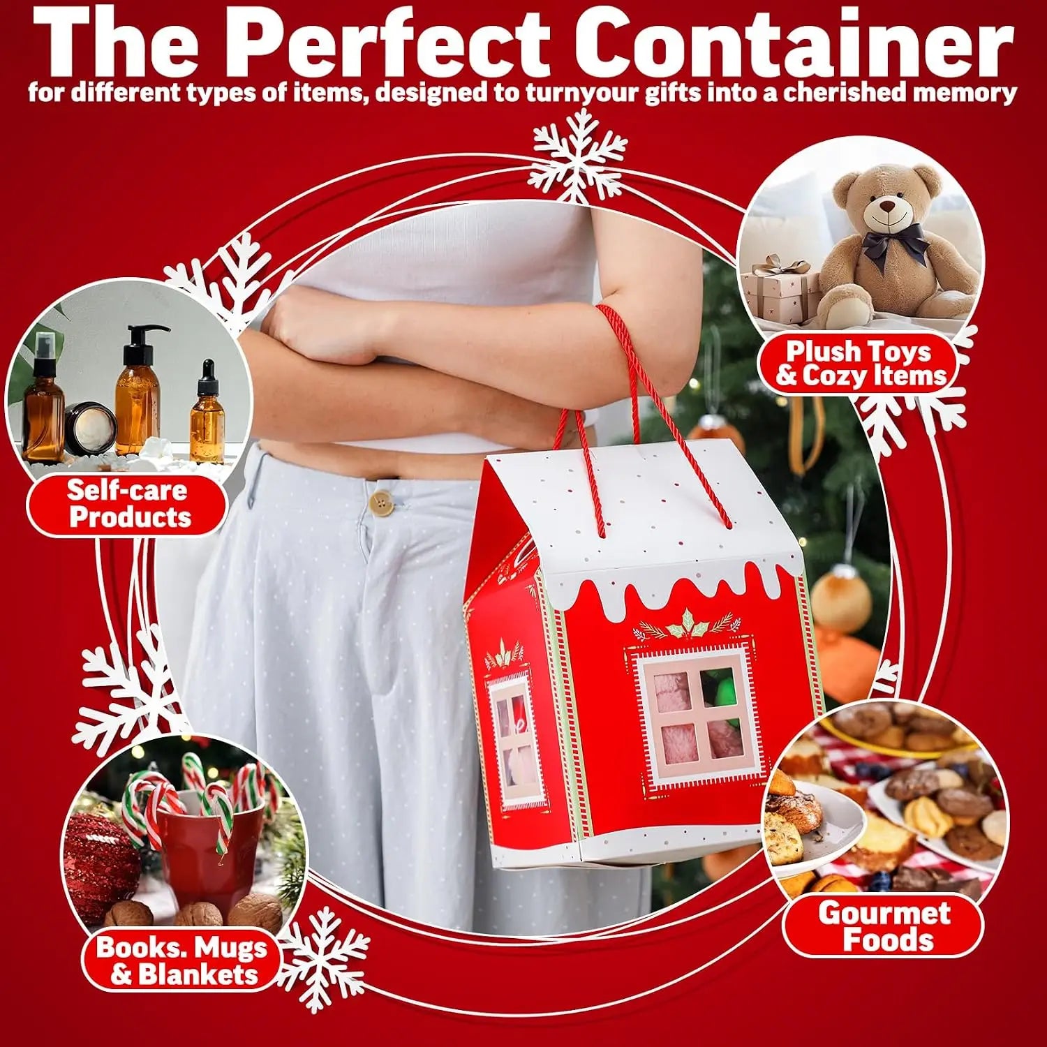 1-6 Pcs Christmas House Shaped Box Retro Red Cottage Gift Box with Handle for Party Candy Favors Clear Window Paper Treat Bags