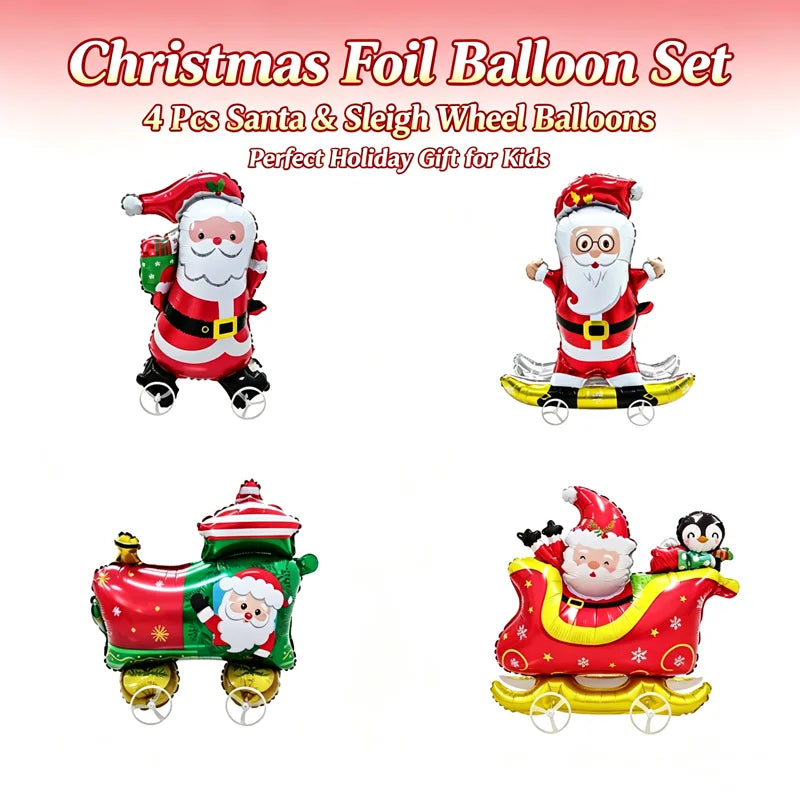 Christmas Walking Aluminum Foil Balloon Santa Claus Pull Along Wheel Balloon Kids Gift Birthday Xmas Party Home Decor Balloons