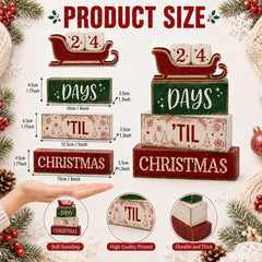 Christmas Countdown Wooden Decorations Indoor, Farmhouse Rustic Tabletop Decor, Days 'Til Christmas Sleigh Advent Calendar Wood