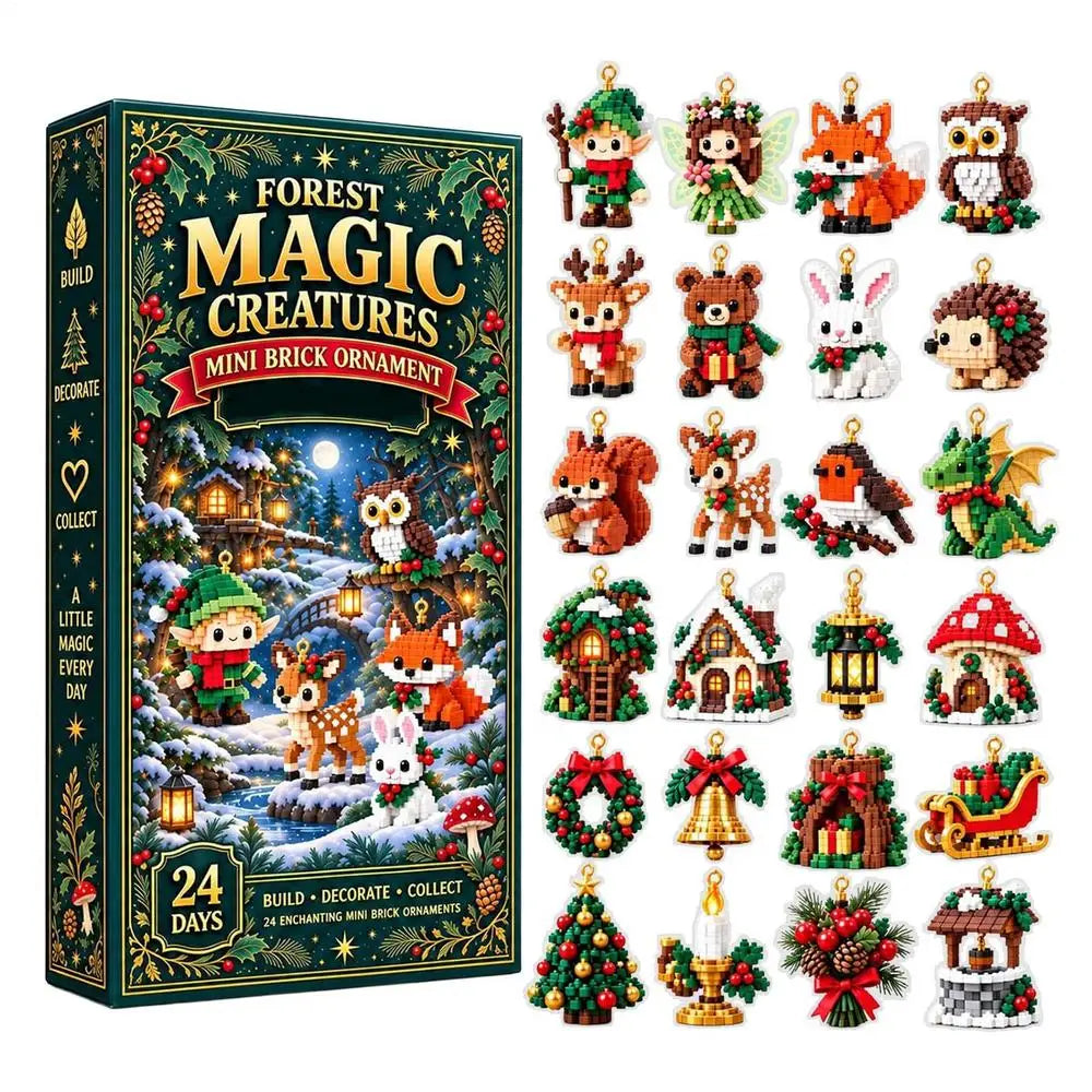 2026 Christmas Advent Calendar Magical Forest Animals Themed 24 Days 2D Acrylic Pendants Charms for Kids Adults Christmas Gifts