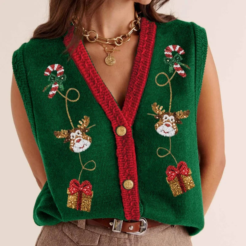 Ugly Christmas Vests for Women Sequin Nutcracker Santa Sweaters Shirt Holiday Sparkly Graphic Crewneck Pullover Top Black