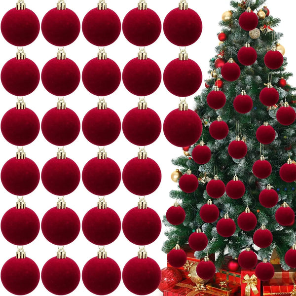 15Pcs 3.14 Inch Velvet Christmas Balls Ornaments for Christmas Tree Flocked Ornaments Balls for Holiday Party Xmas Hanging Decor
