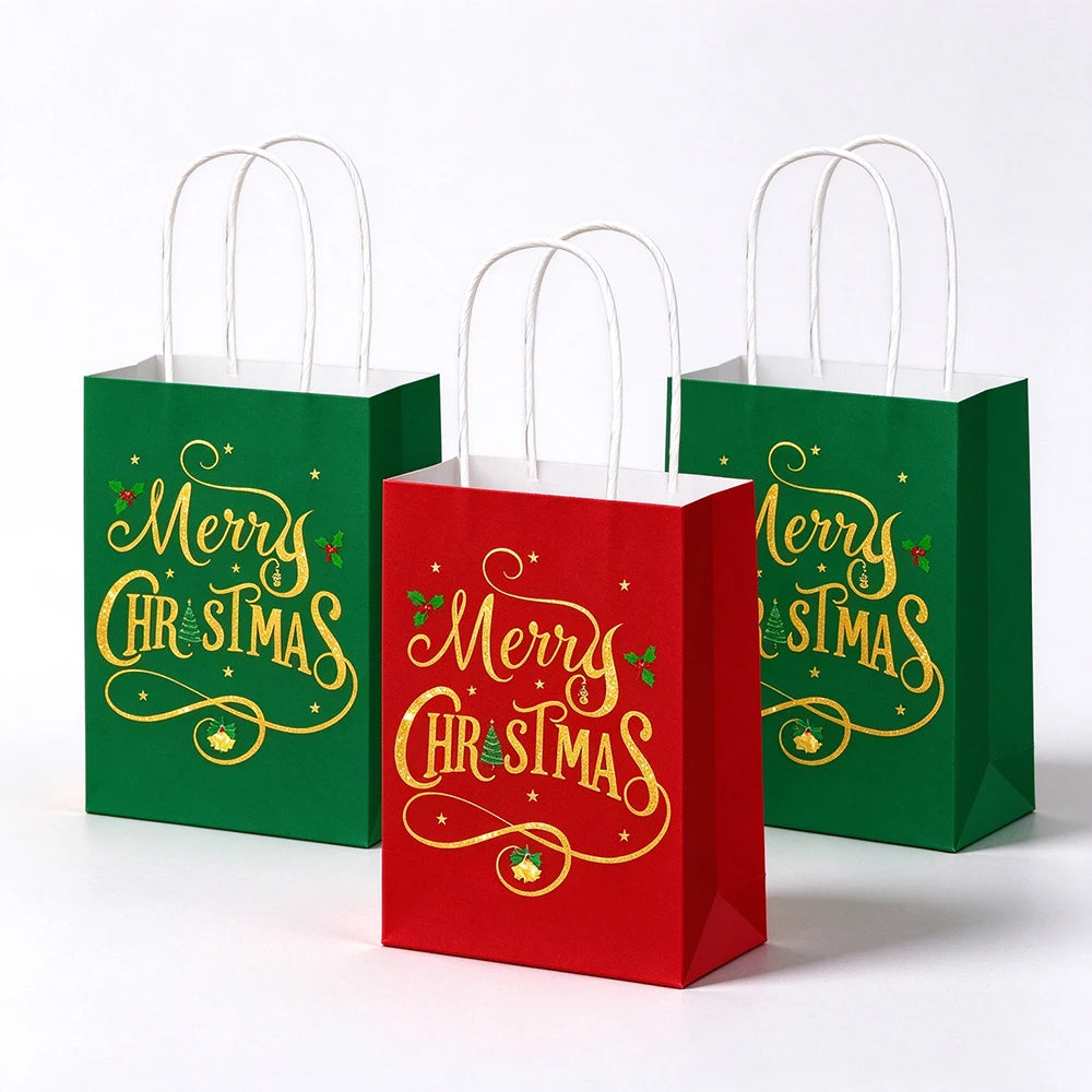 5-50pcs Christmas Paper Gift Bags with Handles Gingerbread House Merry Christmas Party Favor Treat Bags Goodie Candy Bags