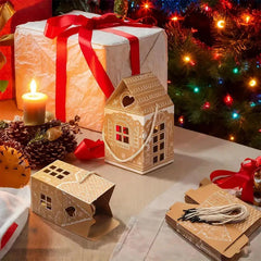 12/24pcs Christmas Gift Boxes with Handles Gingerbread House Kraft Candy Treat Boxes for Xmas Party Favor Gifts Christmas Decor