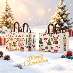 4/8pcs Christmas Handbags with Handles,Santa Reindeer Bell Pattern Reusable Gift Bags,Shopping Bags,Party Gift Bags