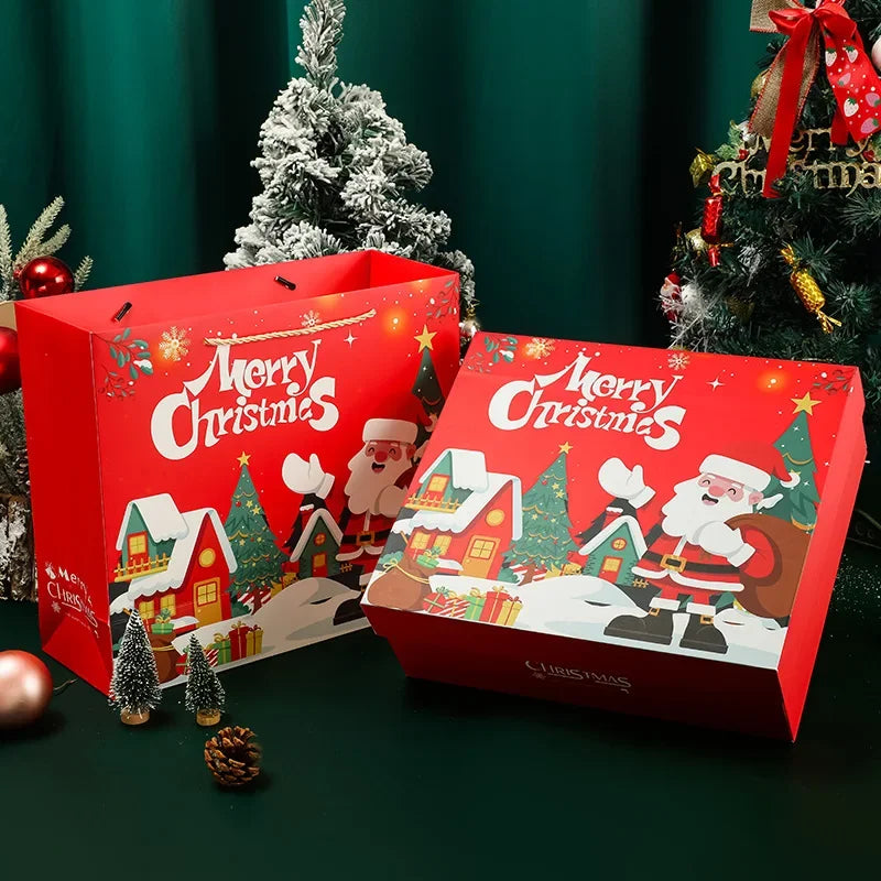 Merry Christmas Gift Box Handbag Set Present Package Handheld Box Lafite Grass Greeting Card Holiday Present Packing Set