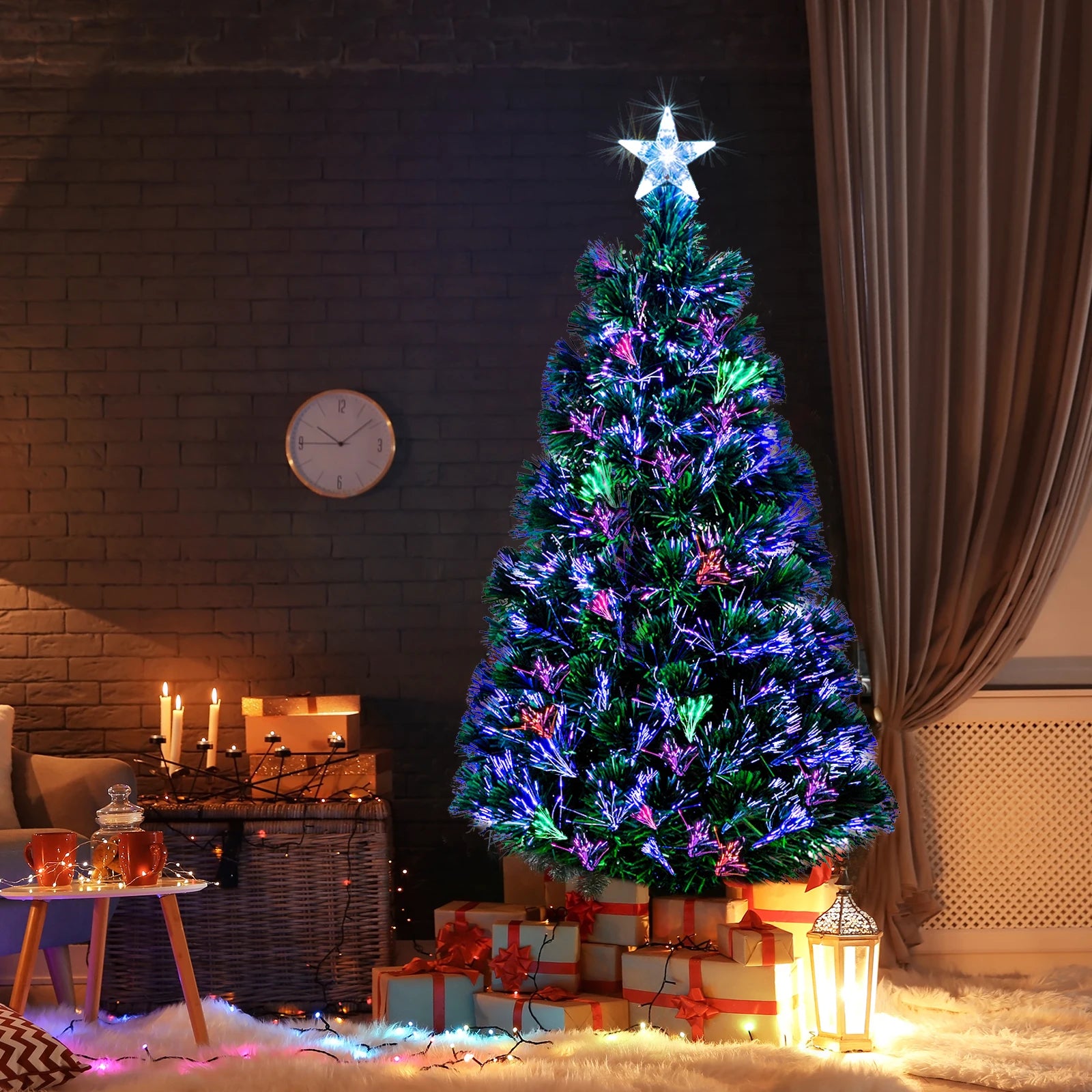 4-Foot Green Fiber Optic Christmas Tree with 120 Branches - Including PVC, Iron Frame, and Adapter - Suitable for Home, Office, Party, and Holiday Decoration - Durable, Easy to Install, Christmas Gift Box Decoration