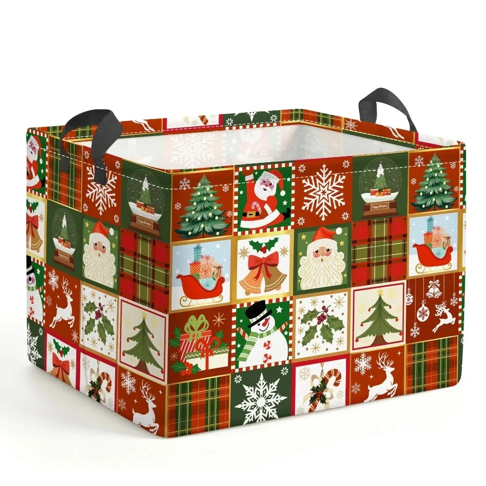 Cartoon Snowman Christmas Storage Basket Dwarf Pattern Large Capacity Christmas Gift Basket Rectangular Non-Woven