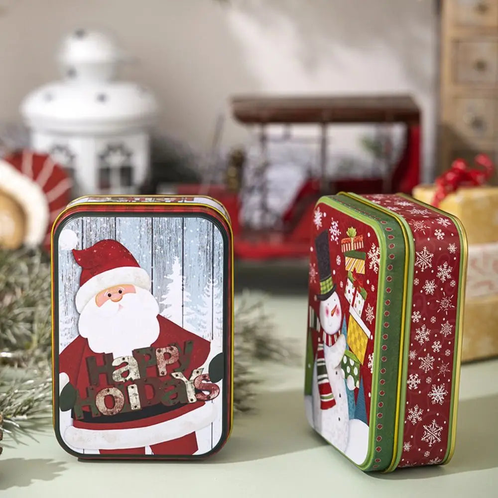 Cute Tinplate Christmas Tin Box Gift New Year Party Supplies Gift Box Festival Ornaments Candy Jar Christmas