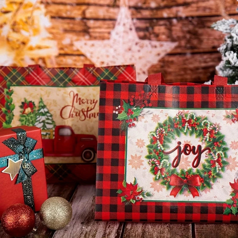 Christmas Gift Bags, Christmas Tote Bags with Handles, Reusable Non-Woven Shopping Bags for Xmas Gifts Wrapping Holiday Party
