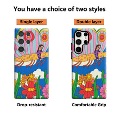 Butterfly Ride Floral Phone Case for Samsung Galaxy S25 Ultra S24 S23 Ultra Plus Glossy Double-layer Back Cover