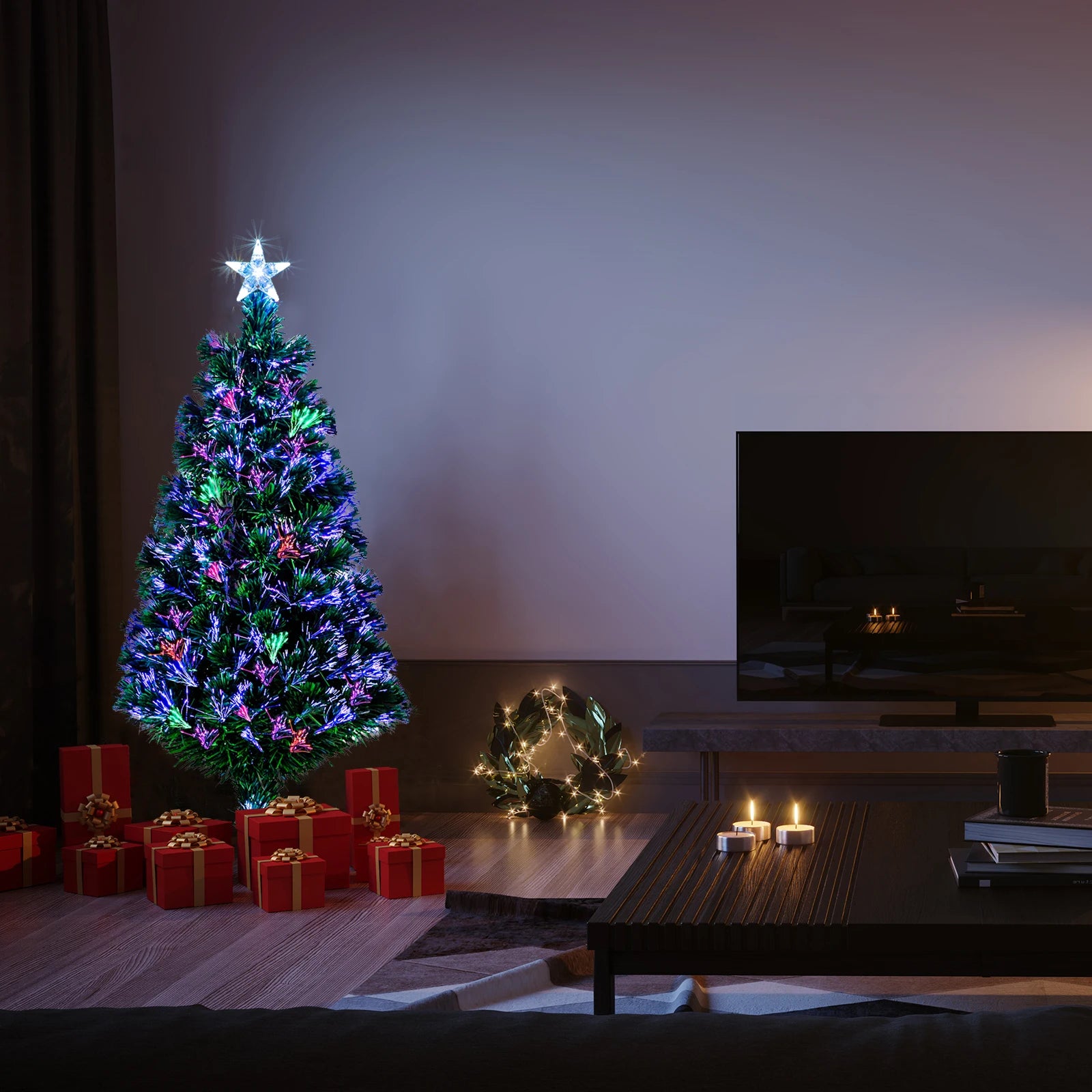 4-Foot Green Fiber Optic Christmas Tree with 120 Branches - Including PVC, Iron Frame, and Adapter - Suitable for Home, Office, Party, and Holiday Decoration - Durable, Easy to Install, Christmas Gift Box Decoration