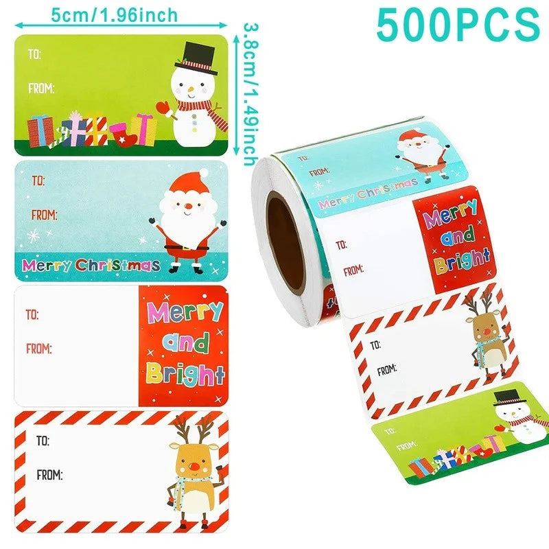 Christmas Gift Box Stickers Merry Christmas Decor For Home 2024 Navidad Kerst Xmas Decor Noel Kerst Happy New Year Gift 2025