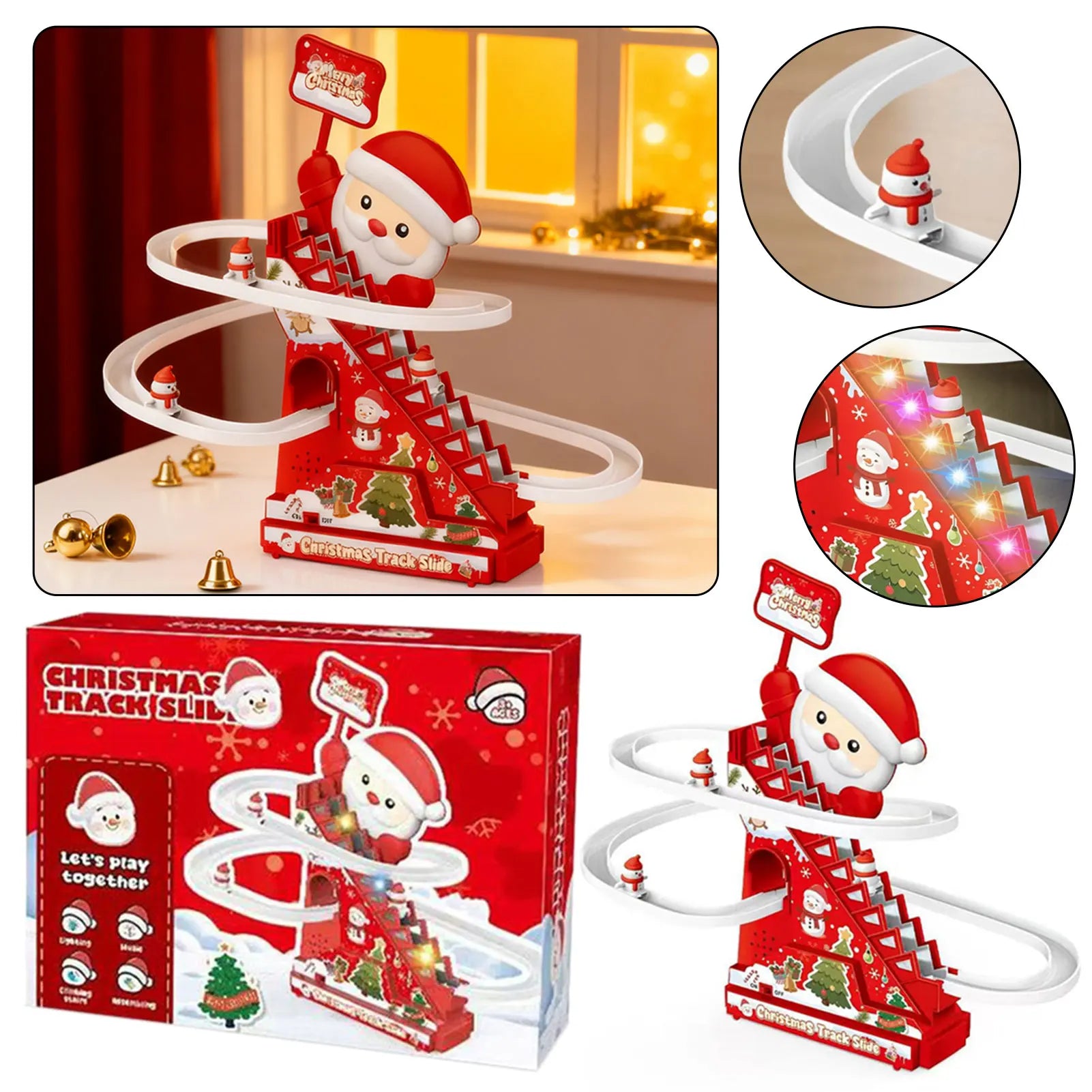 Music Santa Climbing Toy Electric Christmas Track Set DIY Assembly Xmas Present With Flashing LED Music Lights Holiday Decor