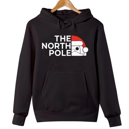 Unisex North Pole Christmas Hoodie, Funny Santa Claus Graphic Pullover Sweatshirt, Festive Holiday Jumper, Xmas Gift Casual Top