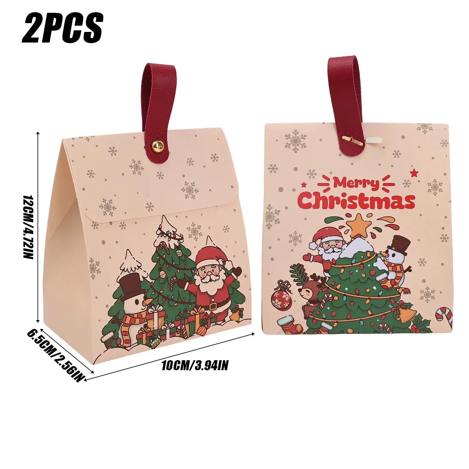 2/20PCS Christmas Candy Hand‑held Boxes Foldable Paper Gift Boxes Chocolate Biscuit Packaging Boxes Xmas Party Home Decoration