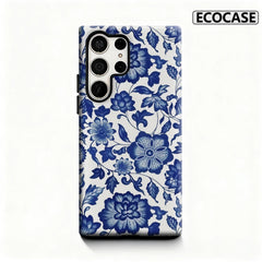Blue Porcelain Elegance Phone Case for Samsung Galaxy S25 Ultra S24 S23 Ultra Plus Glossy Double-layer Back Cover