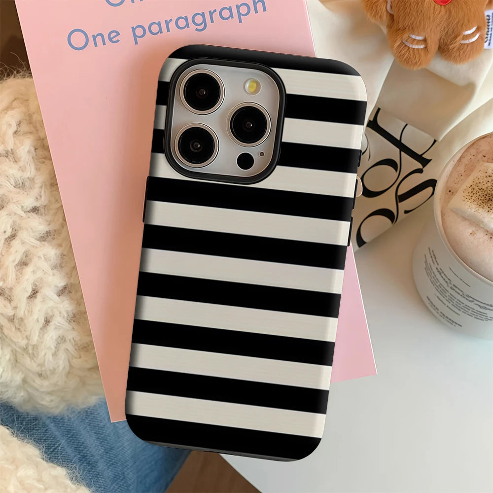 Black & White Vertical Stripe IPhone17 Must-Haves Phone Case for IPhone 17 16 15 14 13 12 Pro Max Plus Double-layer Back Cover