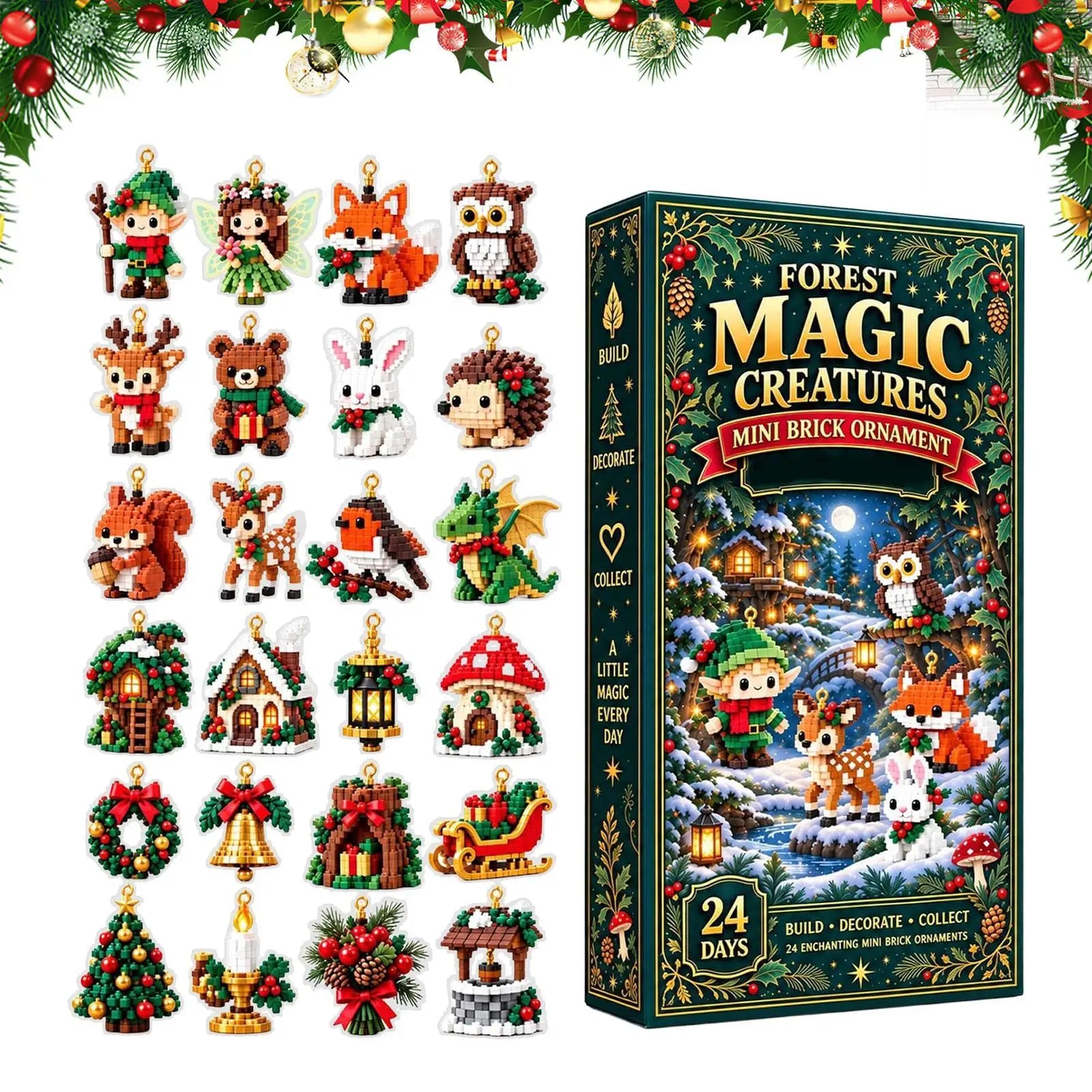 2026 Christmas Advent Calendar Magical Forest Animals Themed 24 Days 2D Acrylic Pendants Charms for Kids Adults Christmas Gifts