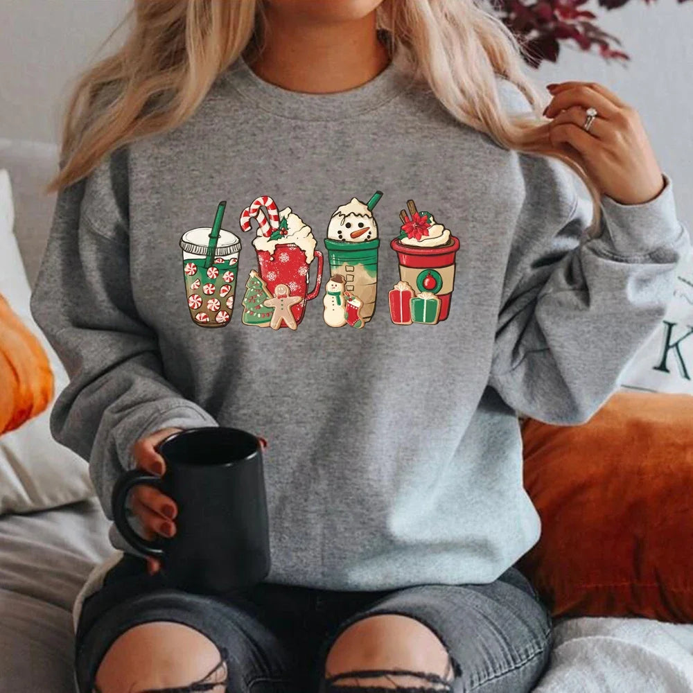 Christmas Coffee Sweatshirt Cute Fall Hoodie Christmas Shirt Unisex Long Sleeve Sweatshirt Snowman Latte Coffee Lover Pullovers