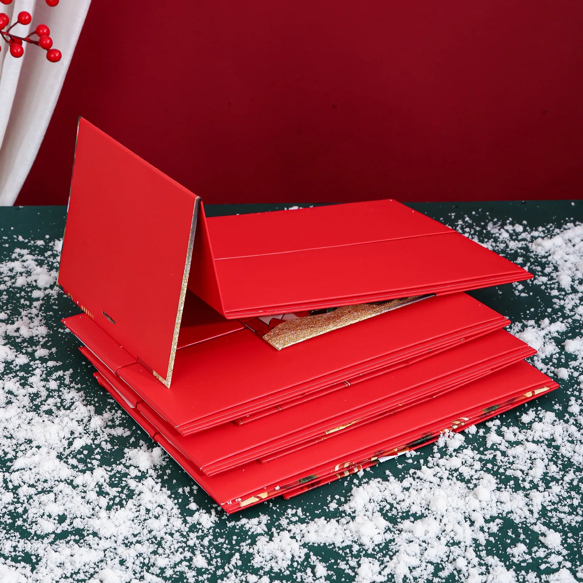 22×22×10cm Double Open Foldable Christmas Gift Box,4 Styles Empty Box for Xmas Candy Present Packaging Holiday Gift Decor