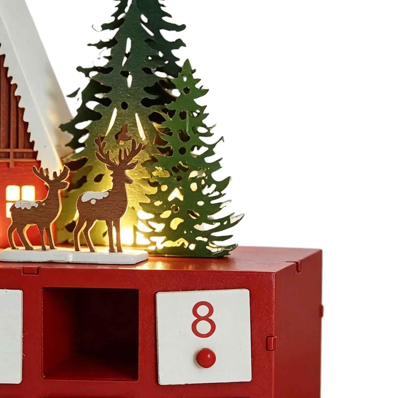 Christmas Countdown House Box Advent 24 Days Wooden Christmas Decor Drawer with LED Light Countdown Calendar for Indoor Holiday