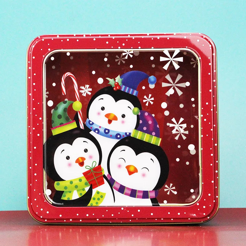 Square Christmas Tin Box Santa Claus Snowman Pattern Tin Box With Lid Cookie Box Mousse Cake Packaging Tin Box Home Storage Box