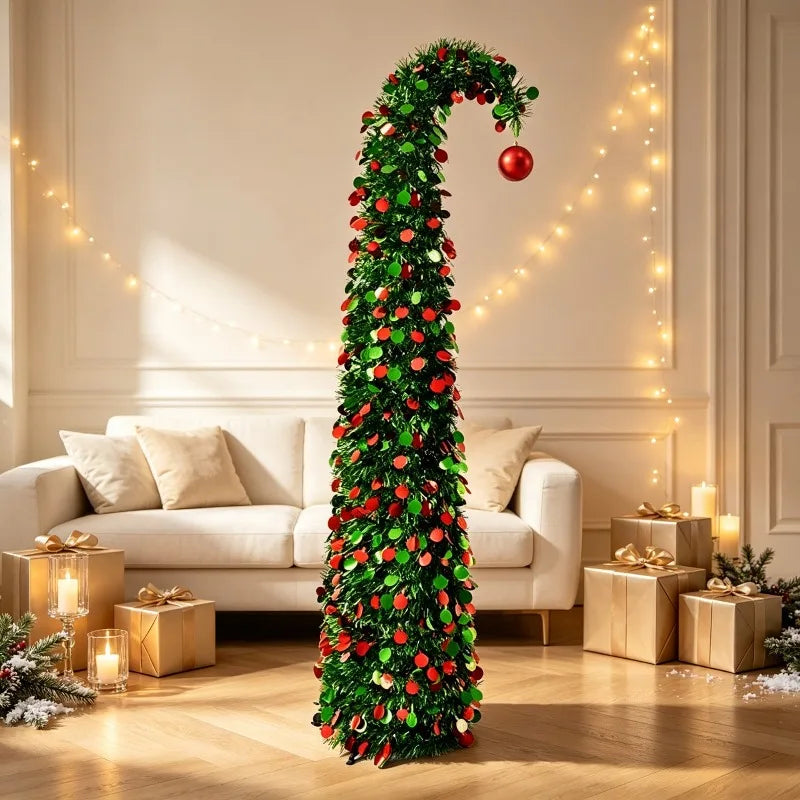 1PC 1.5M Christmas Tree Crooked Neck Foldable Telescopic Dense Tinsel Tree Holiday Home Party Decoration Ornament