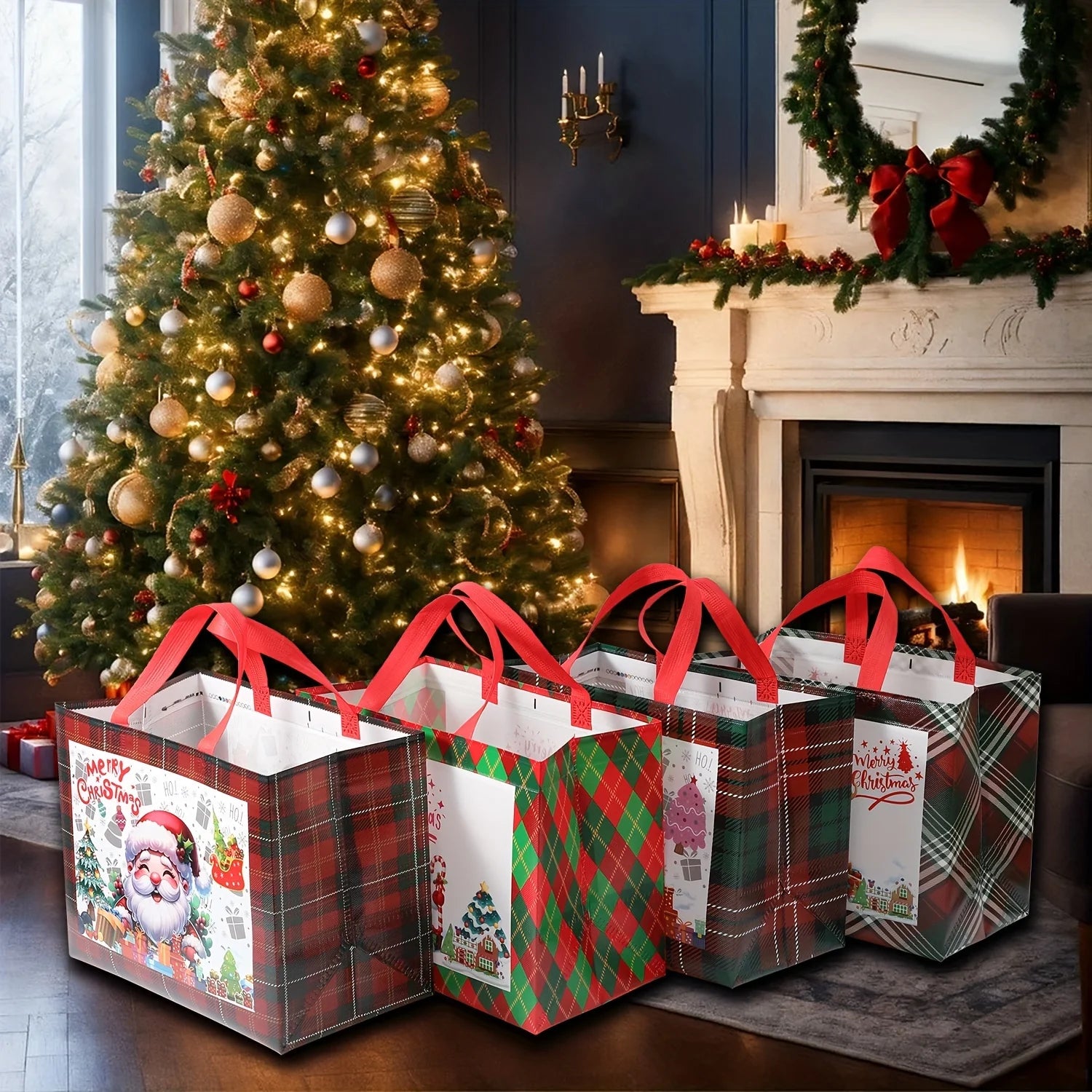 4/8pcs Christmas Gift Bag Santa Non-Woven Bag Christmas Decorations For Home Eco-friendly And Reusable New Year Packaging Bags