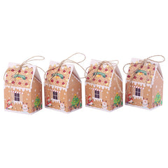 25/50Pcs Christmas House Candy Boxes Kraft Paper Gingerbread Biscuit Favor Gift Packaging Box With Rope Christmas Party Supplies
